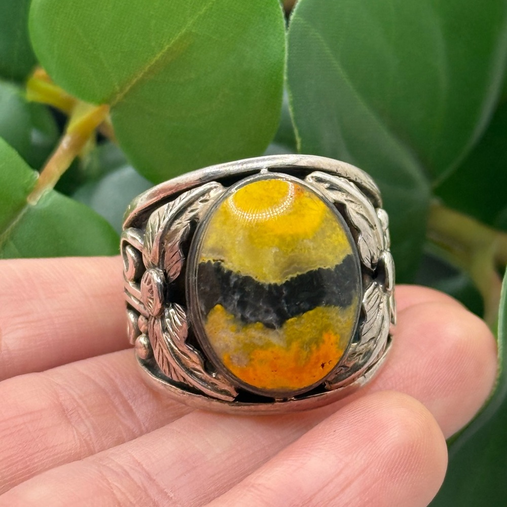 Vintage Navajo Melvin Thompson Sterling Silver 925 Bumble Bee Jasper Ring